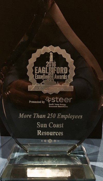 Sun Coast Resources Steer Safety Performance Excellence Award.