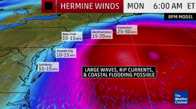 Hurricane Hermine affected areas map.