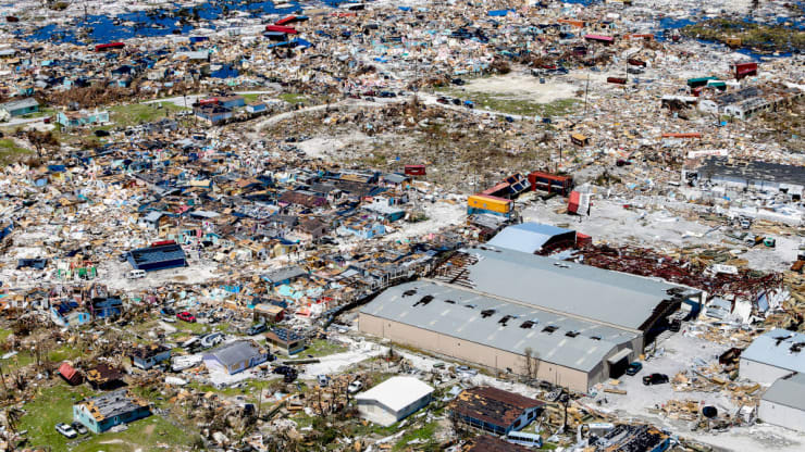 Hurricane Dorian devastating damages to the Bahamas.